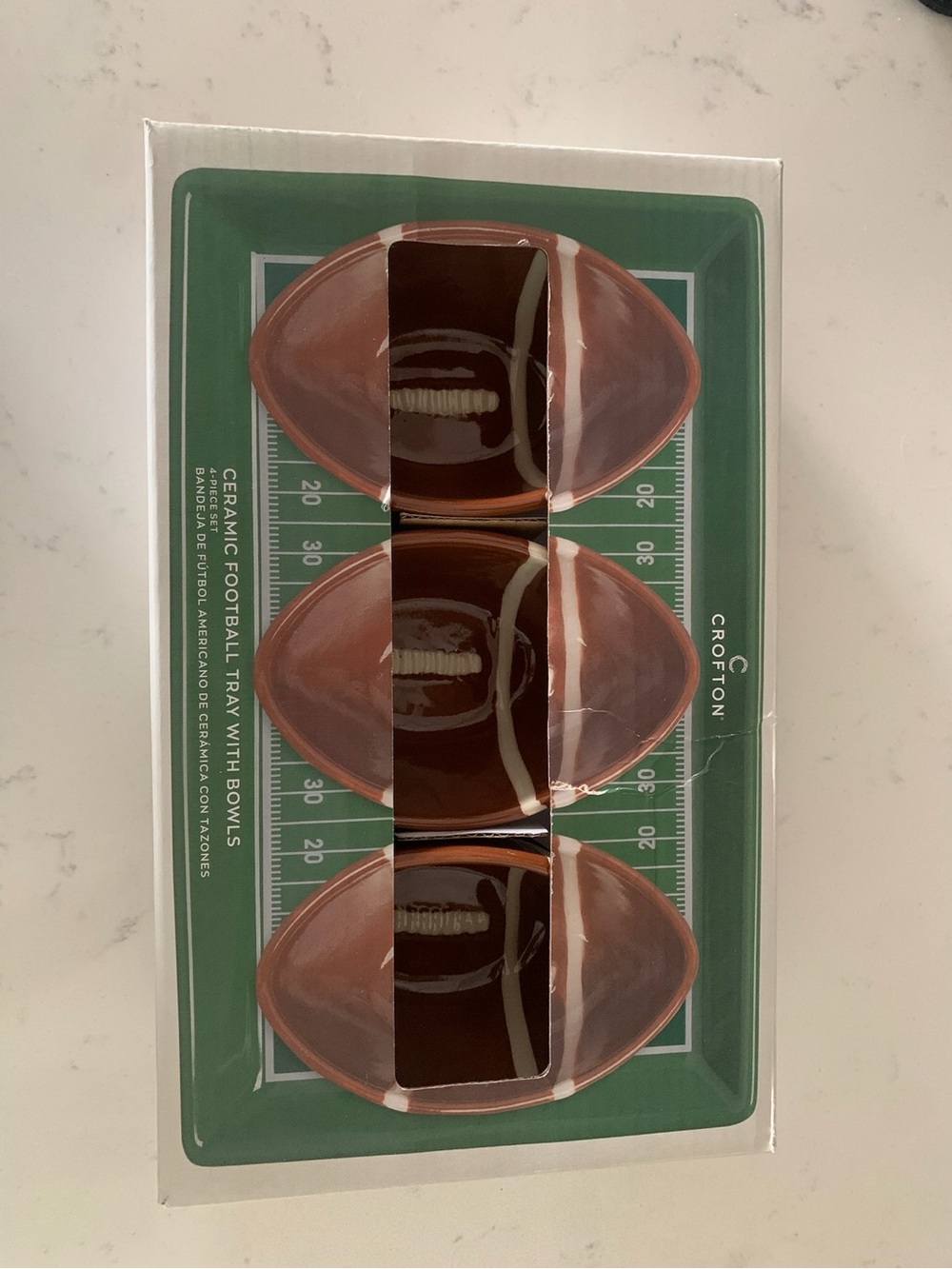 Crofton Set of 3 Ceramic Football Shaped Bowls with Serving Tray Game Day New